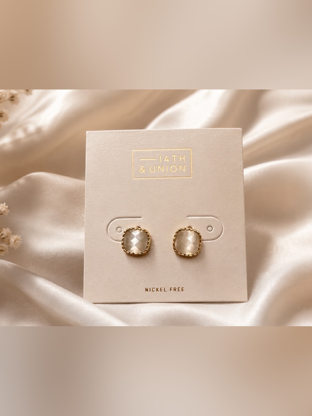 14th & Union Cream Faceted Gold-Trim Stud Earrings
